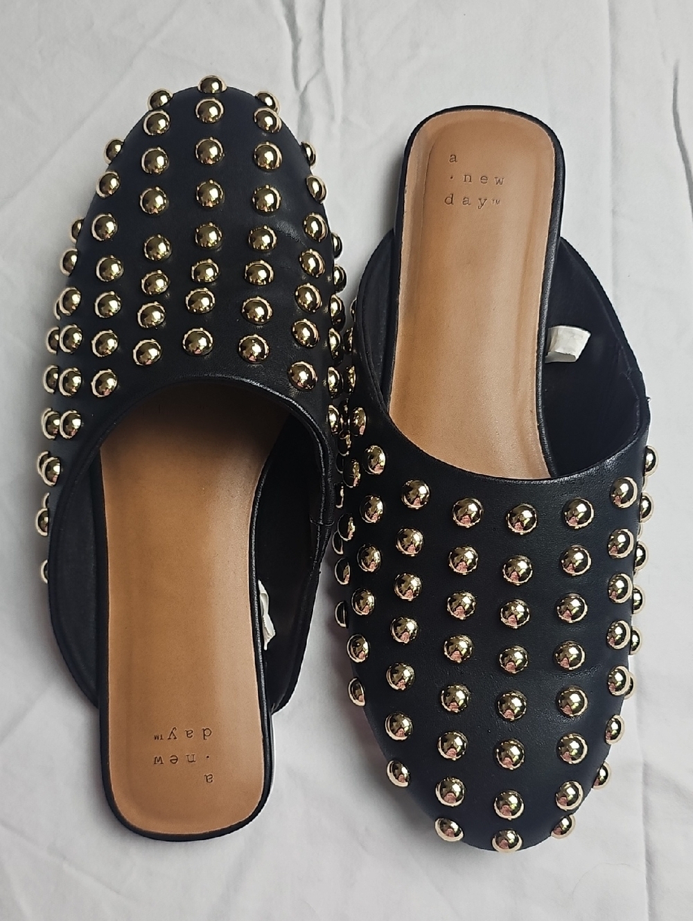 a new day Black Studded Slide Mules with Gold Accents